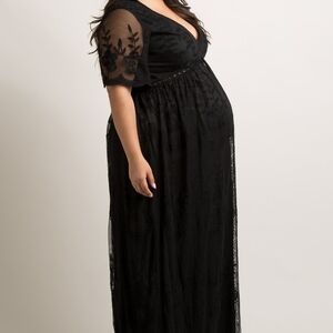 PinkBlush Black Lace Mesh Overlay Maternity Plus Maxi Dress
